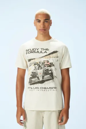 Forever 21 men's Racer Study The Formula Graphic T-Shirt Cream/Multi Forever 21
