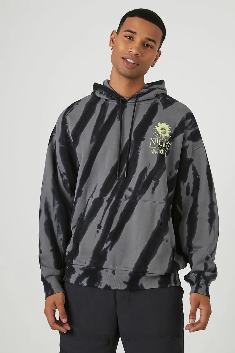 Forever 21 Men's Tie-Dye Cacti Graphic Hoodie Sweatshirt Black/Multi Forever 21