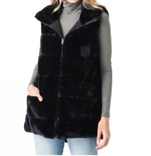 Fur Love Long Vest In Black