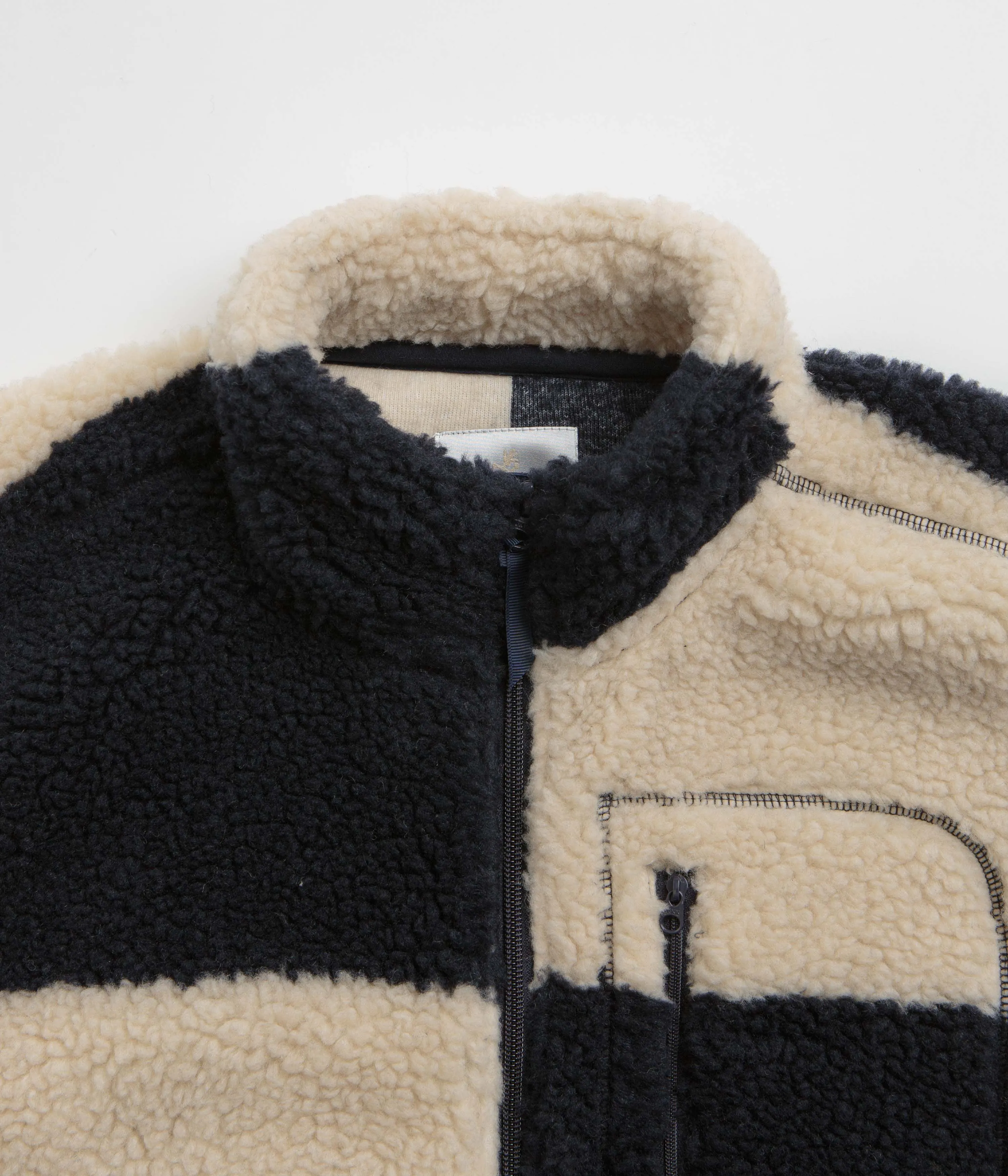 Gramicci Checkered Sherpa Vest - Natural / Navy Check Gramicci