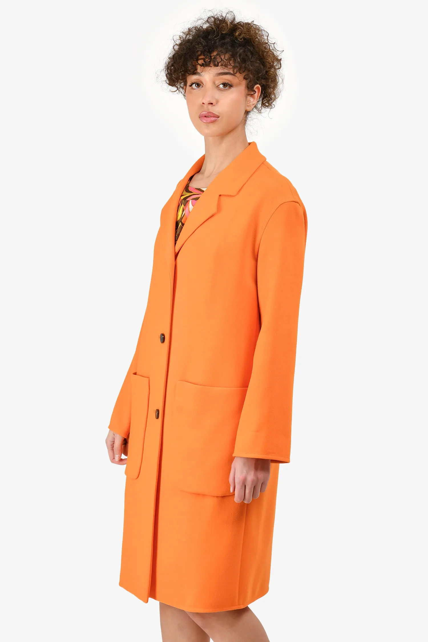 Hermès Orange Wool Single Breasted Coat Size 34