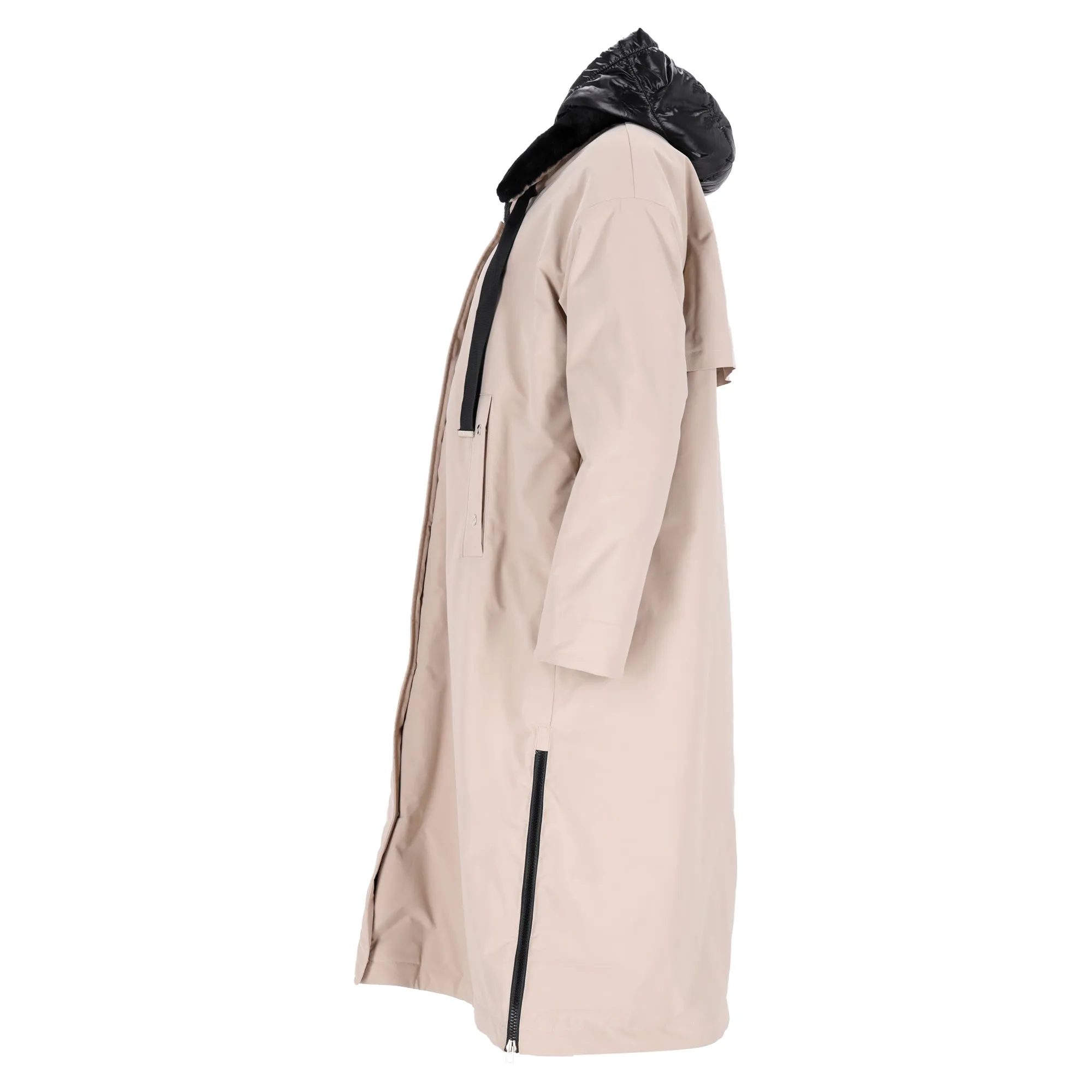 Herno Fur Lining Midi Parka Coat in Beige Polyester