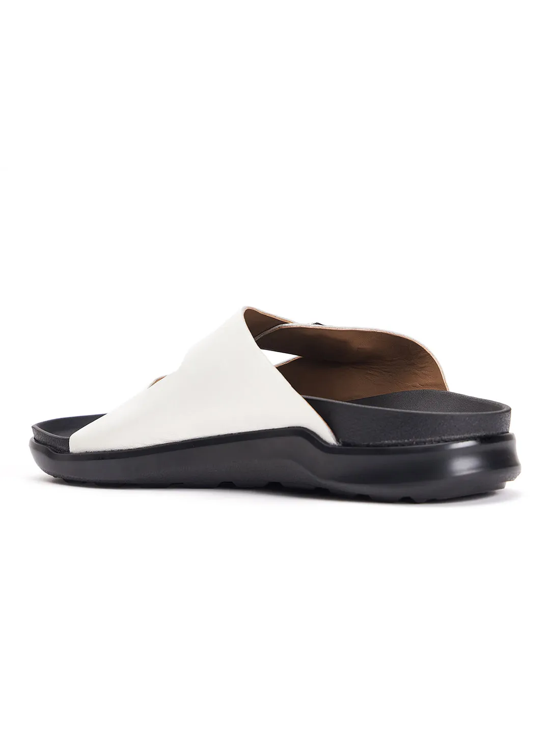 Hitz Men's White Leather Open Toe Slippers