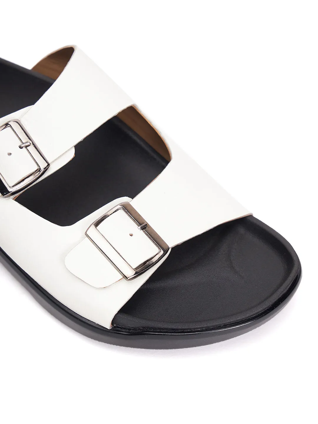 Hitz Men's White Leather Open Toe Slippers