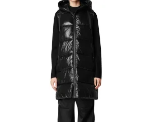Iria Long Hooded Puffer Vest In Black