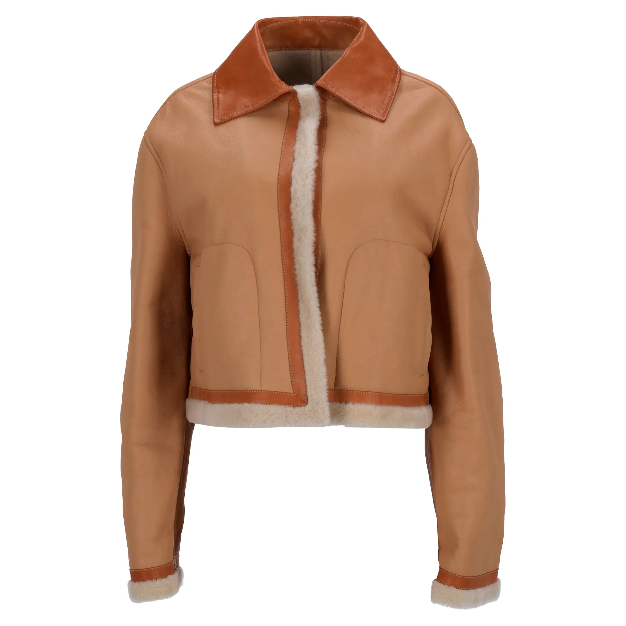 Jil Sander Fur Trim Jacket in Brown Leather