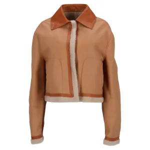 Jil Sander Fur Trim Jacket in Brown Leather