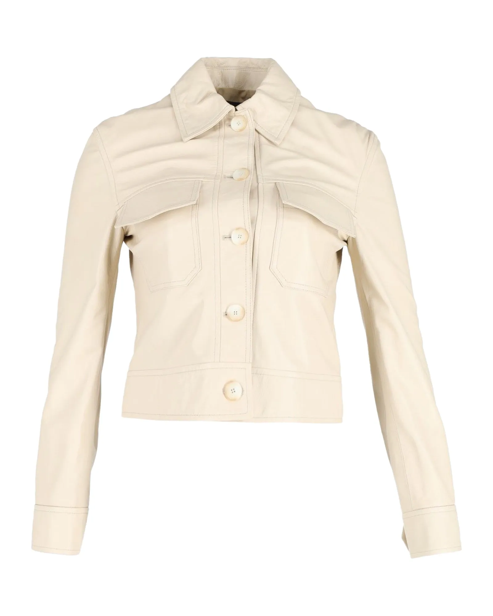 Joseph Buttoned Jacket in Beige Leather