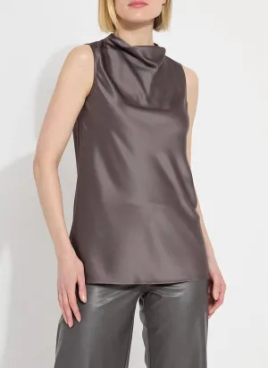 Justine Draped Mock Neck Top In Grey Ash