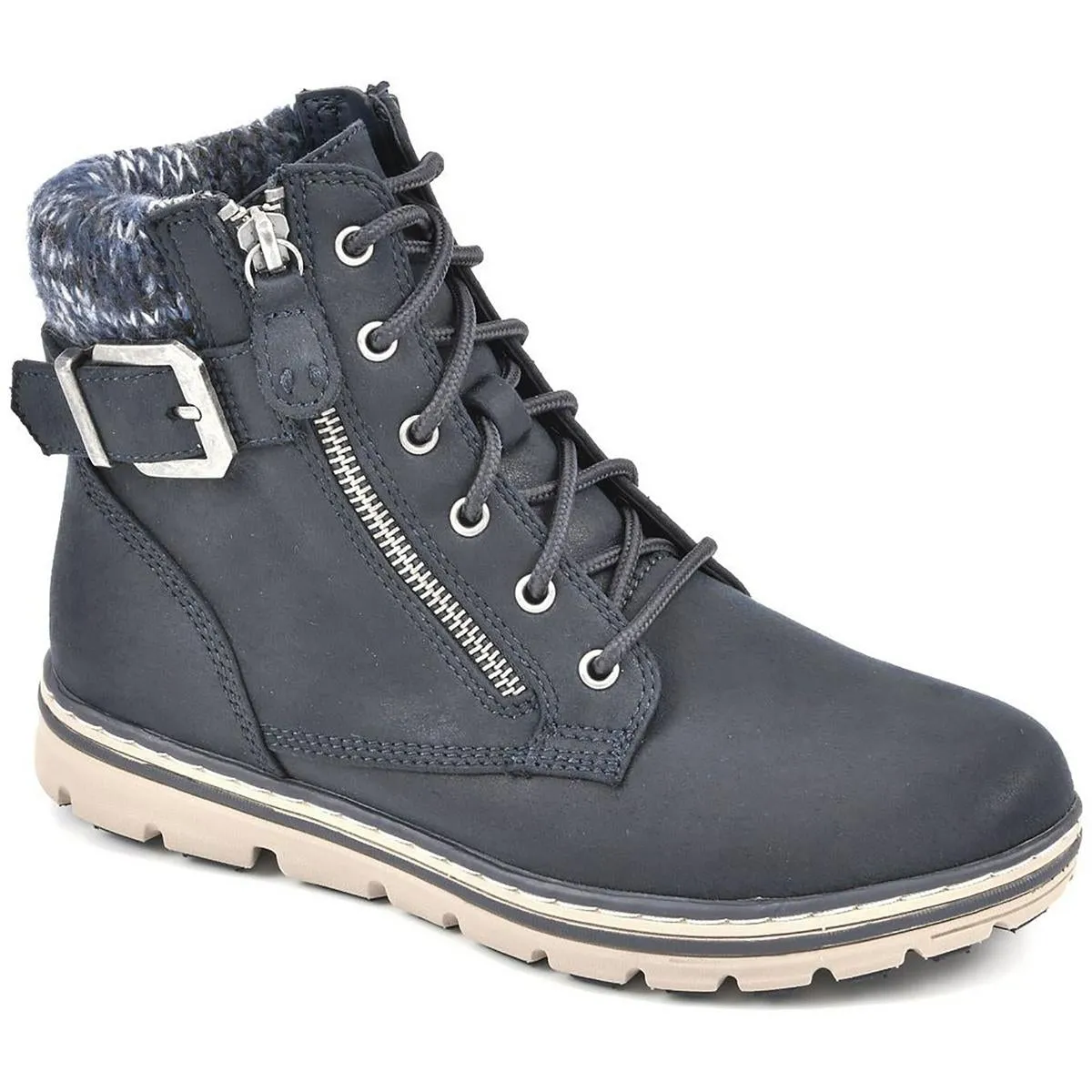 Kelsie Womens Zipper Faux Leather Hiking Boots
