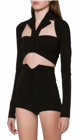 Long Sleeve Stretch Cotton Shrugs In Black