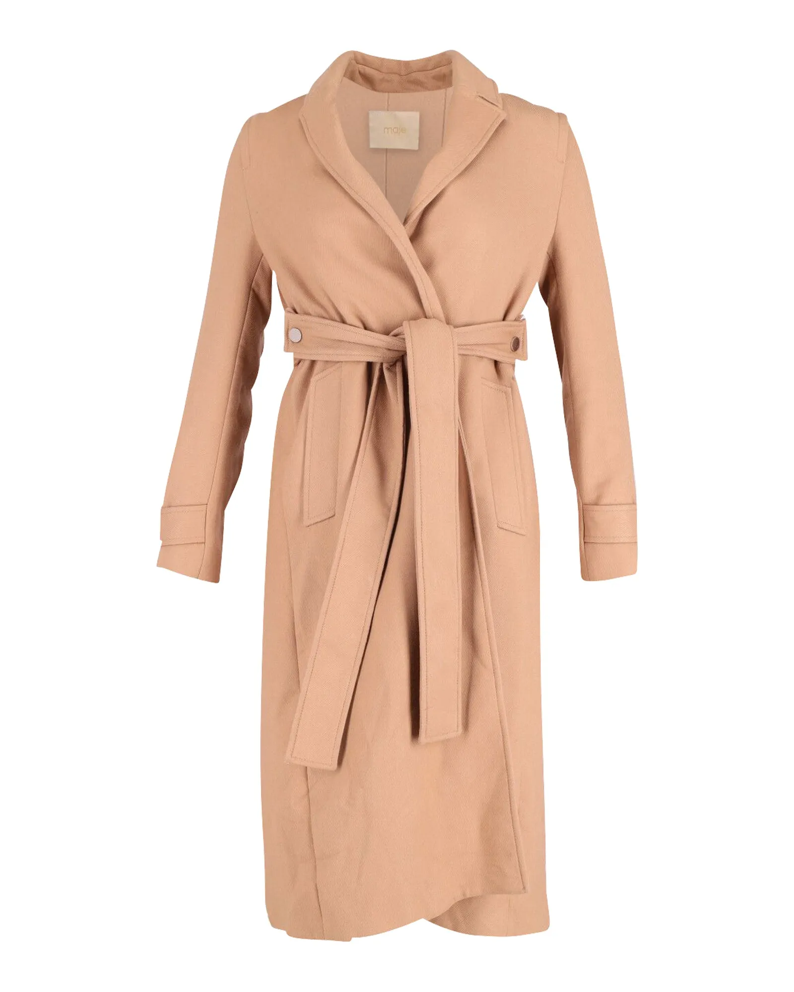 Maje Gump Pleated Trench Coat in Beige Polyester