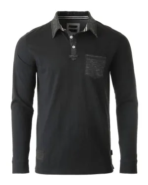 Men's Casual Long-Sleeved Polo Shirt In Black