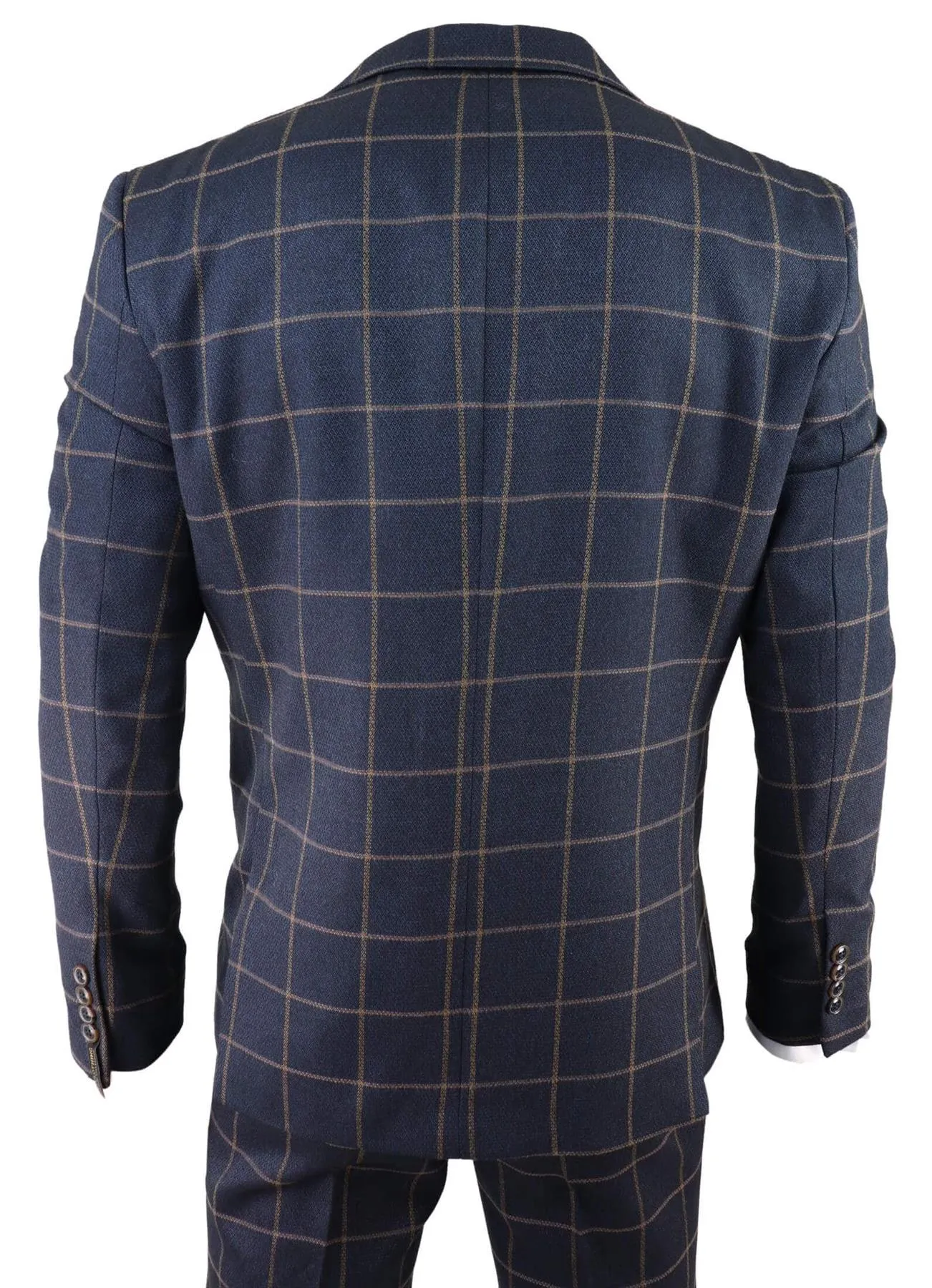 Mens Navy Blue Check 3 Piece Tweed Suit Peaky Blinders 1920s Gatsby Tailored Fit