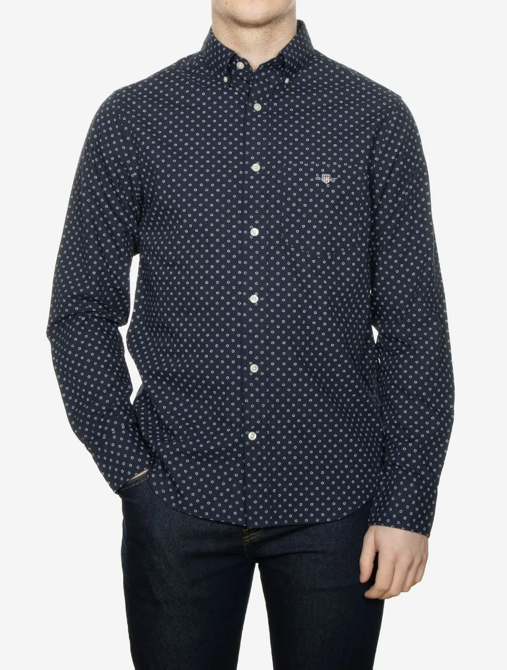Micro Print Regular Fit Shirt Evening Blue
