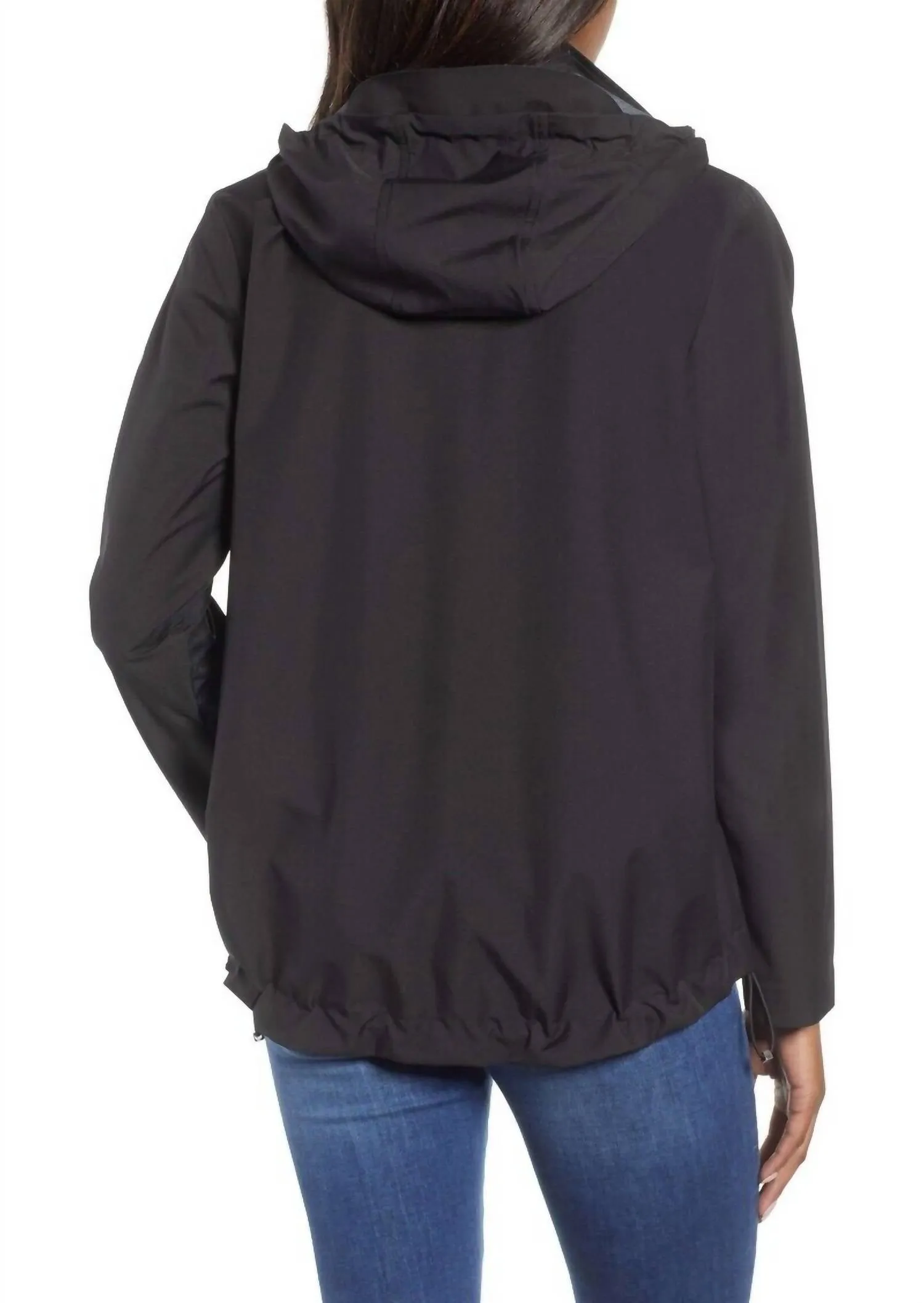 Microbreathable Hooded Raincoat Jacket In Black