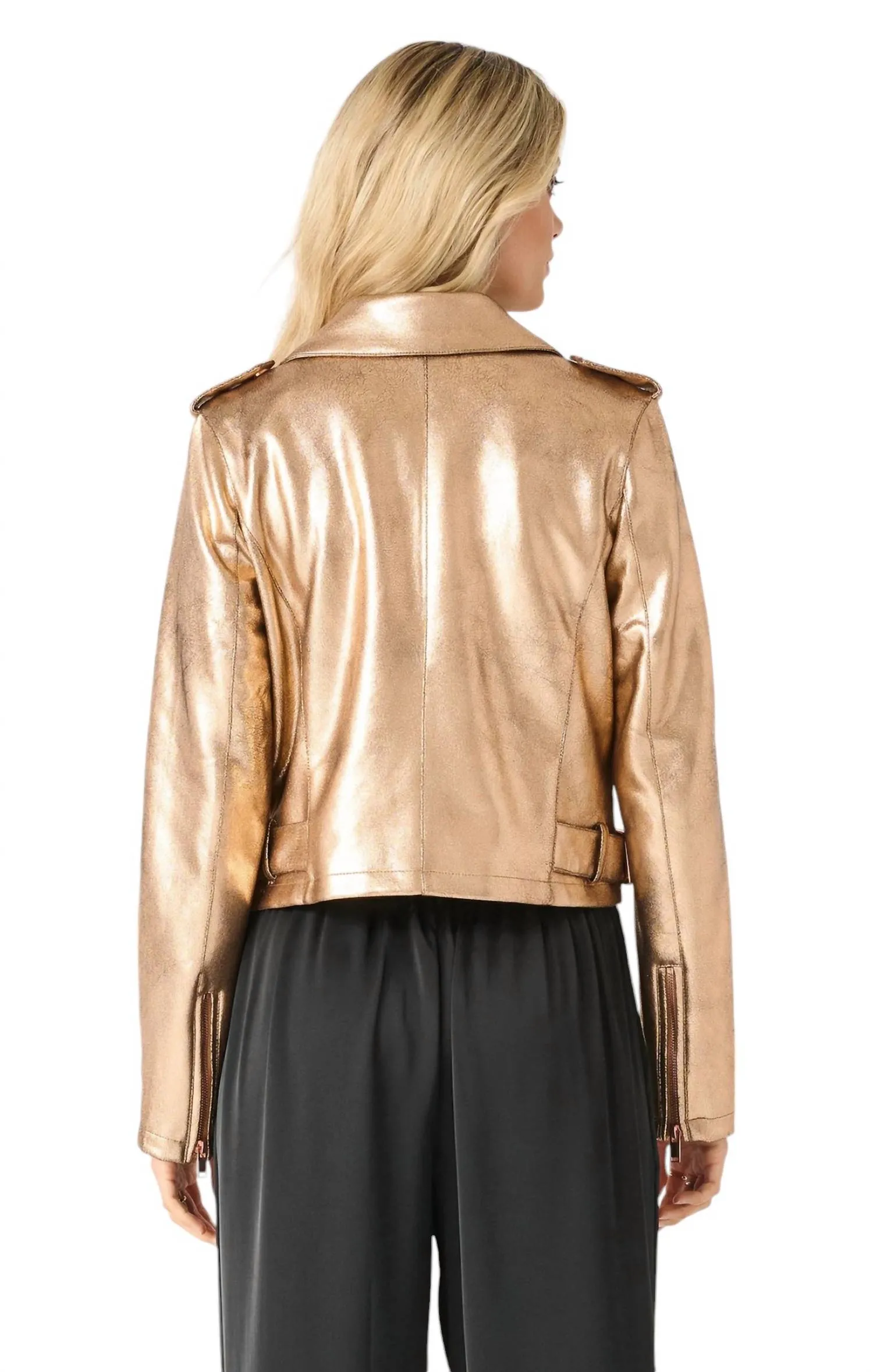 Moto Metallic Jacket In Rose Gold