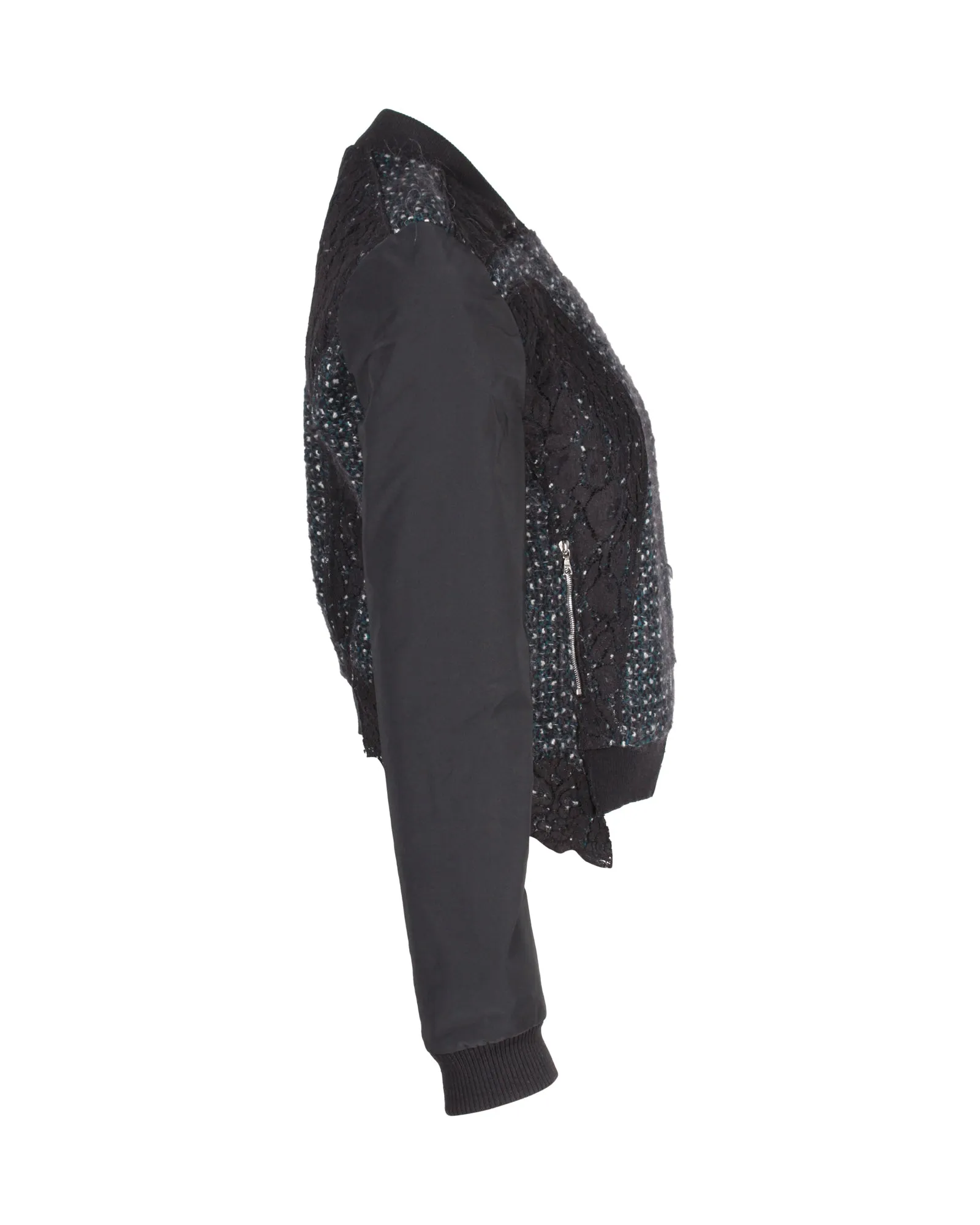 Nina Ricci Bouclé Zipped Jacket in Black Mohair