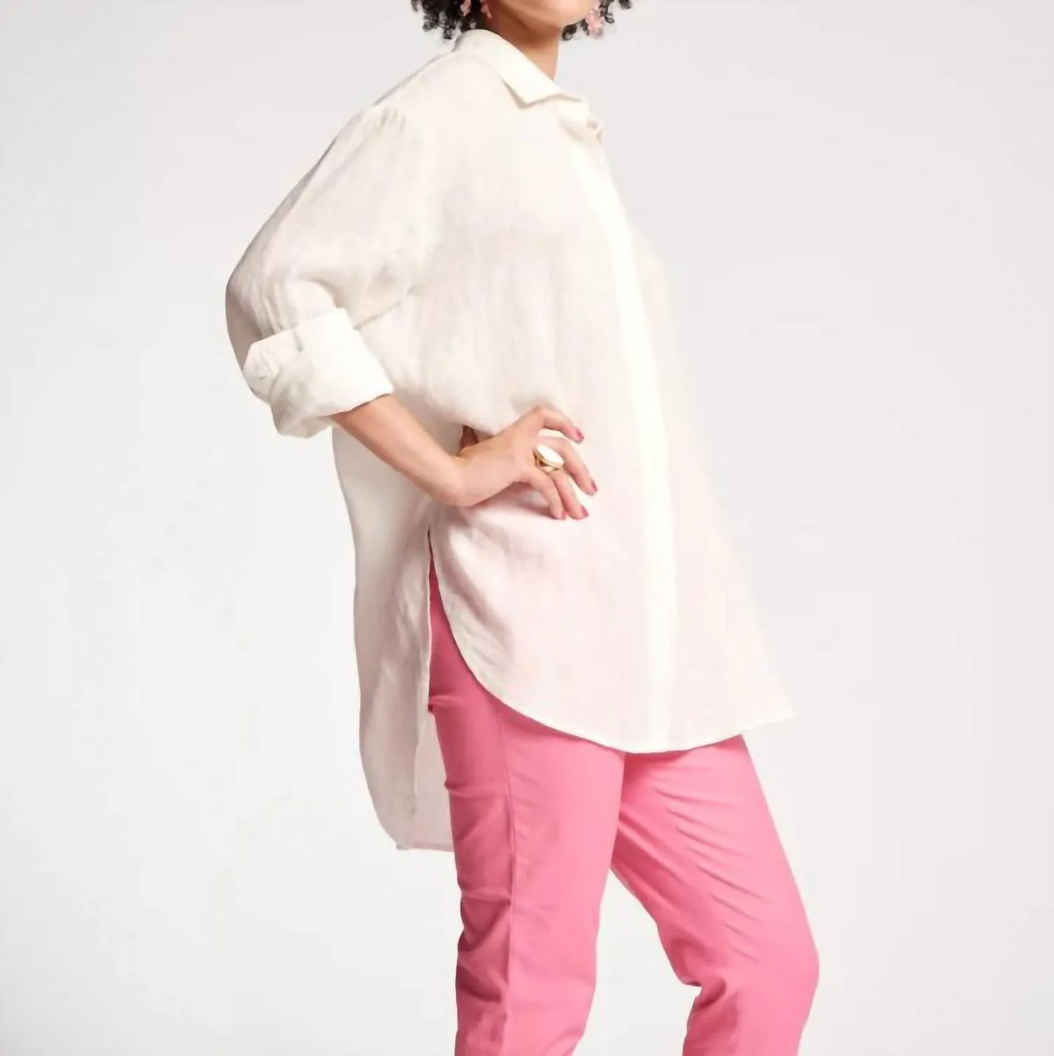 Perfect Oversized Linen Button Down In Oyster