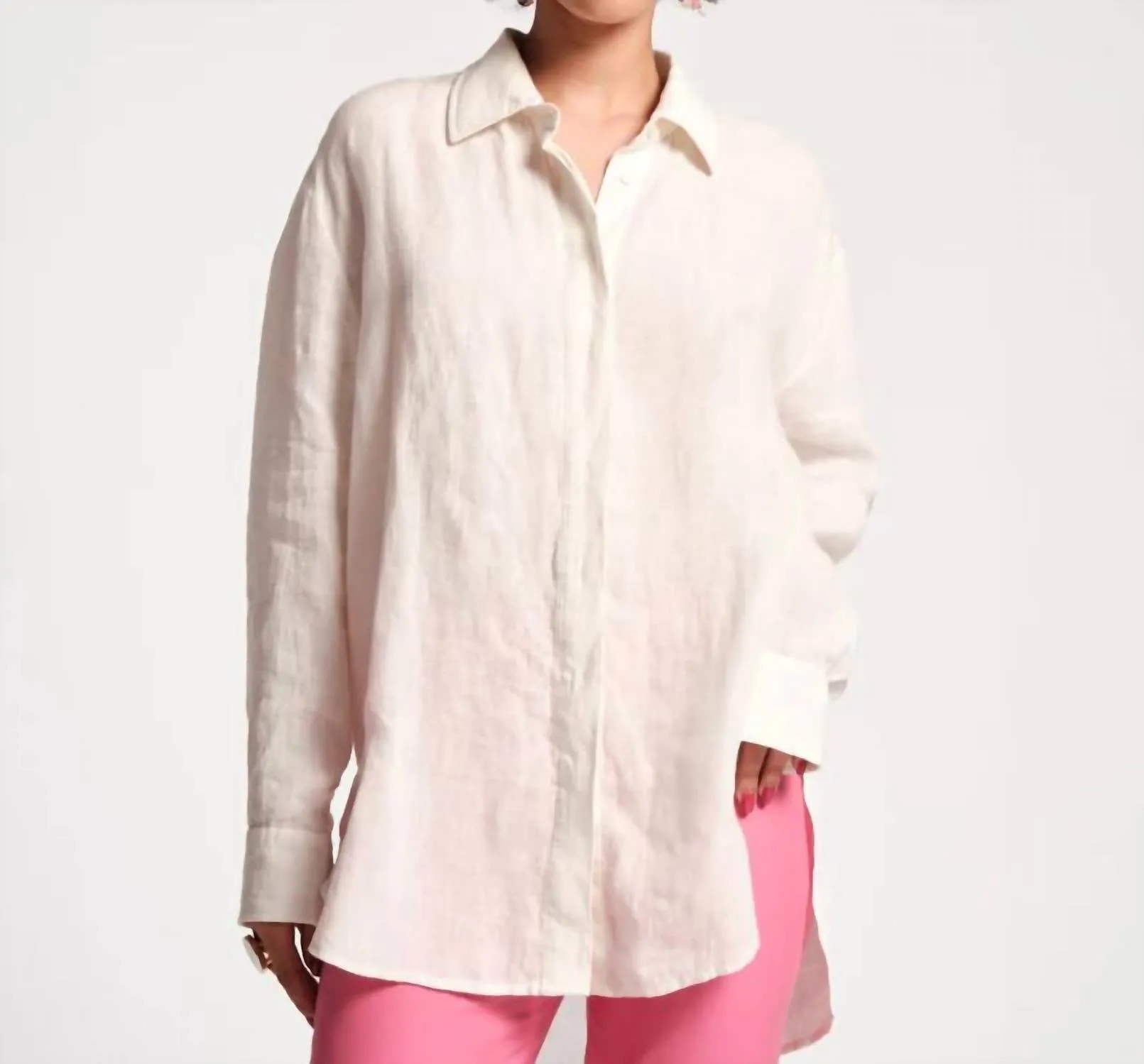 Perfect Oversized Linen Button Down In Oyster