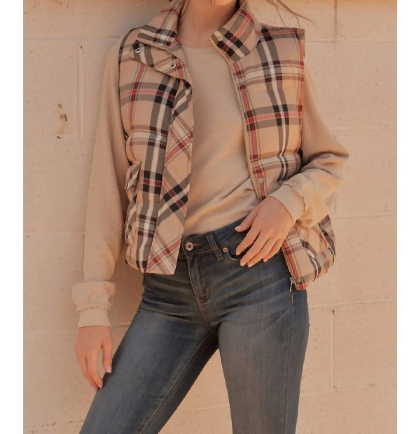 Plaid Vest In Taupe