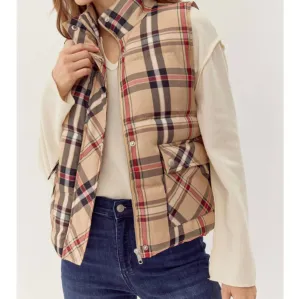 Plaid Vest In Taupe