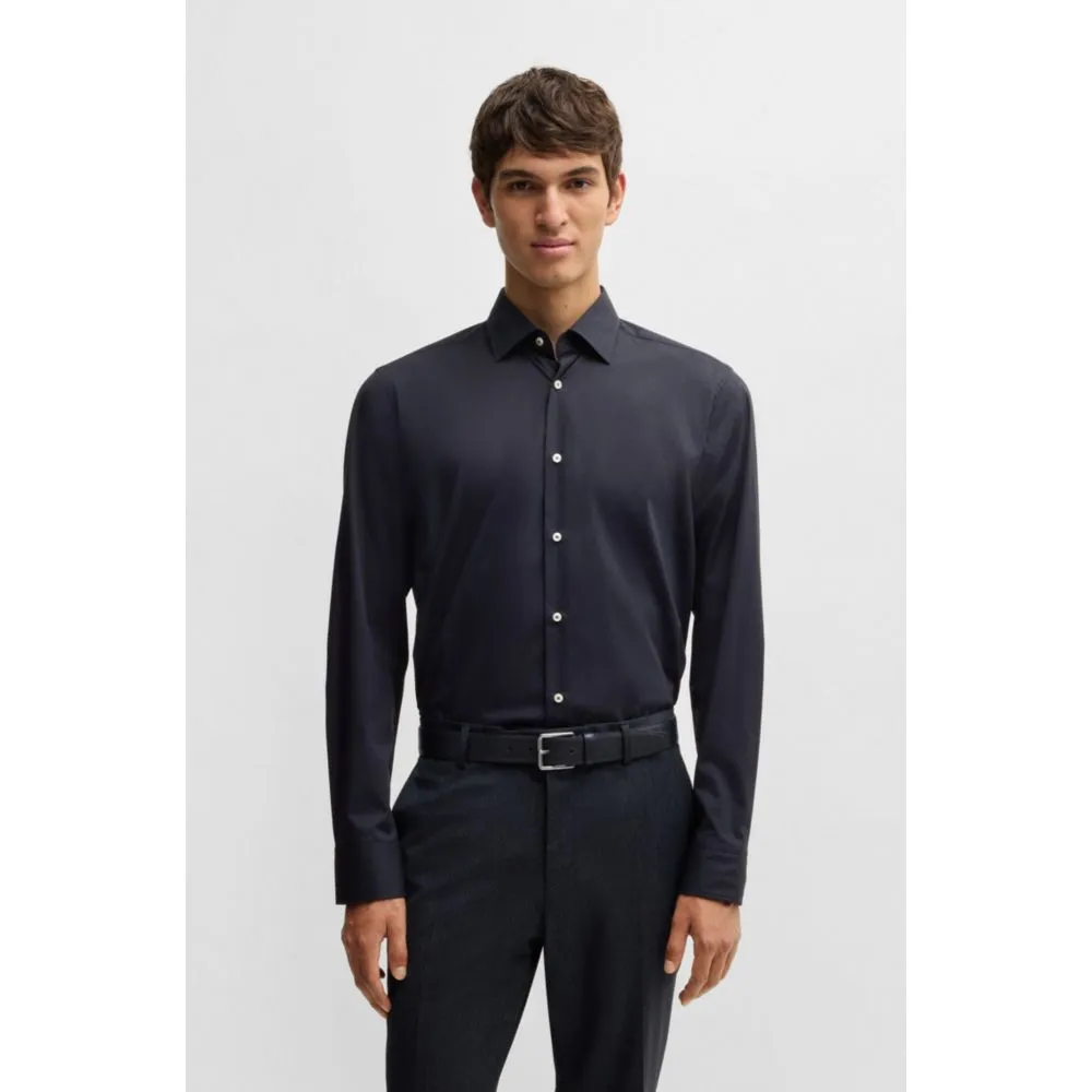 Regular-fit shirt in easy-iron stretch-cotton poplin