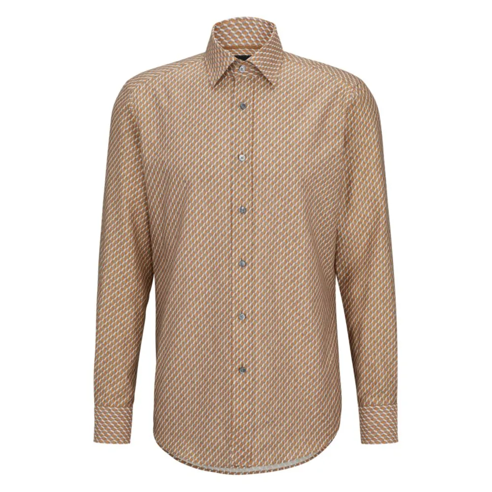 Regular-fit shirt in printed cotton twill