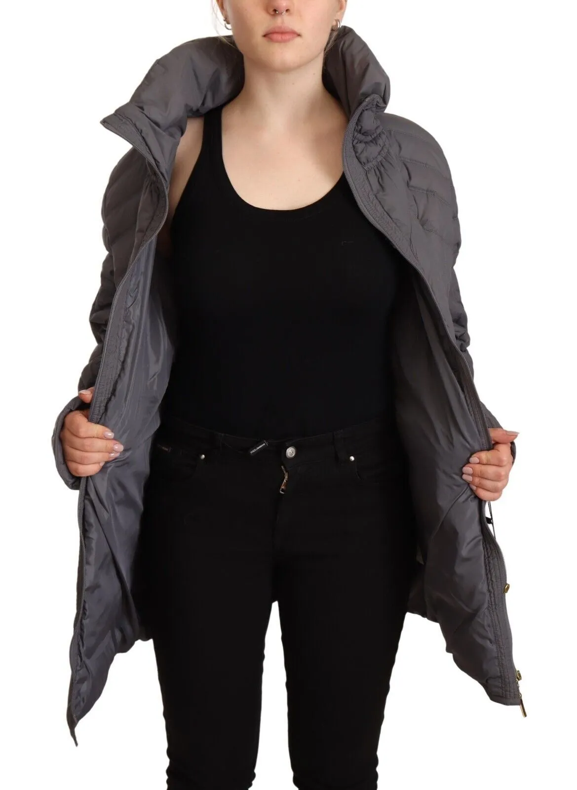 Roccobarocco  Quilted Long Sleeves Logo Patch Full Zip Women's Jacket