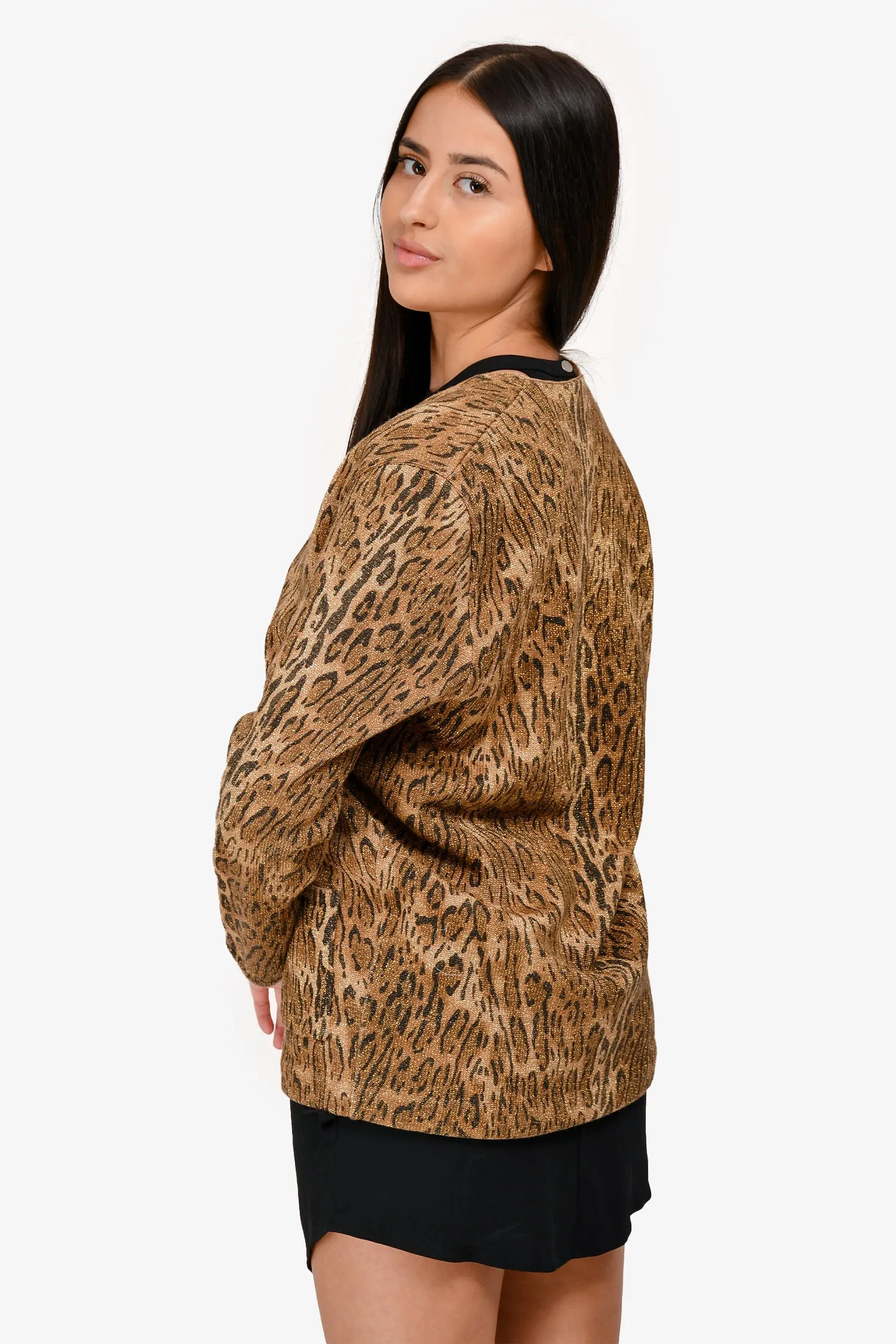 Saint Laurent 2015 Gold Wool Metallic Leopard Cardigan Size XS