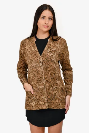 Saint Laurent 2015 Gold Wool Metallic Leopard Cardigan Size XS