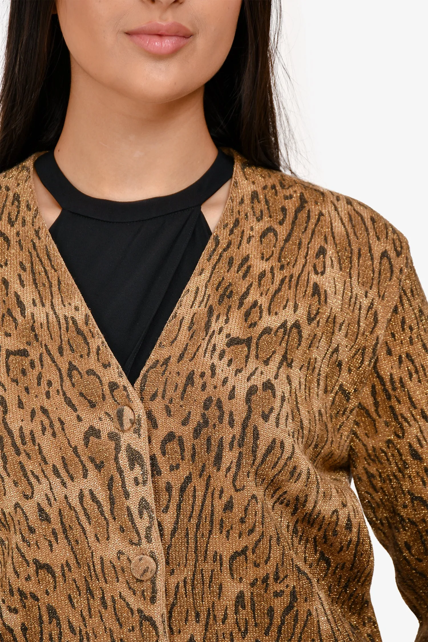 Saint Laurent 2015 Gold Wool Metallic Leopard Cardigan Size XS