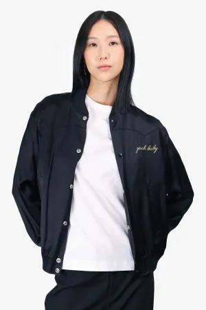 Saint Laurent Black Satin 'Yeah Baby' Bomber Jacket Size 44