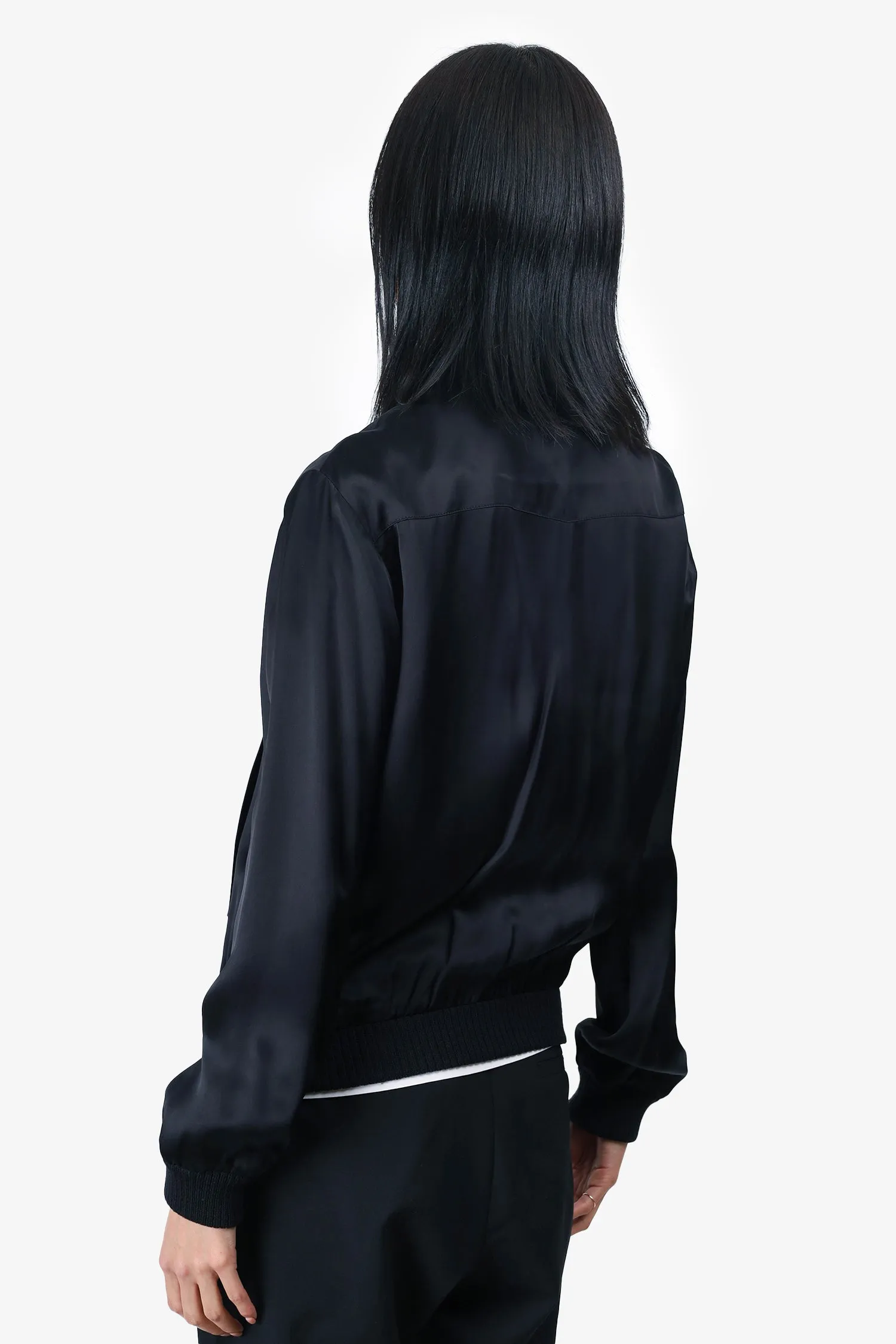 Saint Laurent Black Satin 'Yeah Baby' Bomber Jacket Size 44