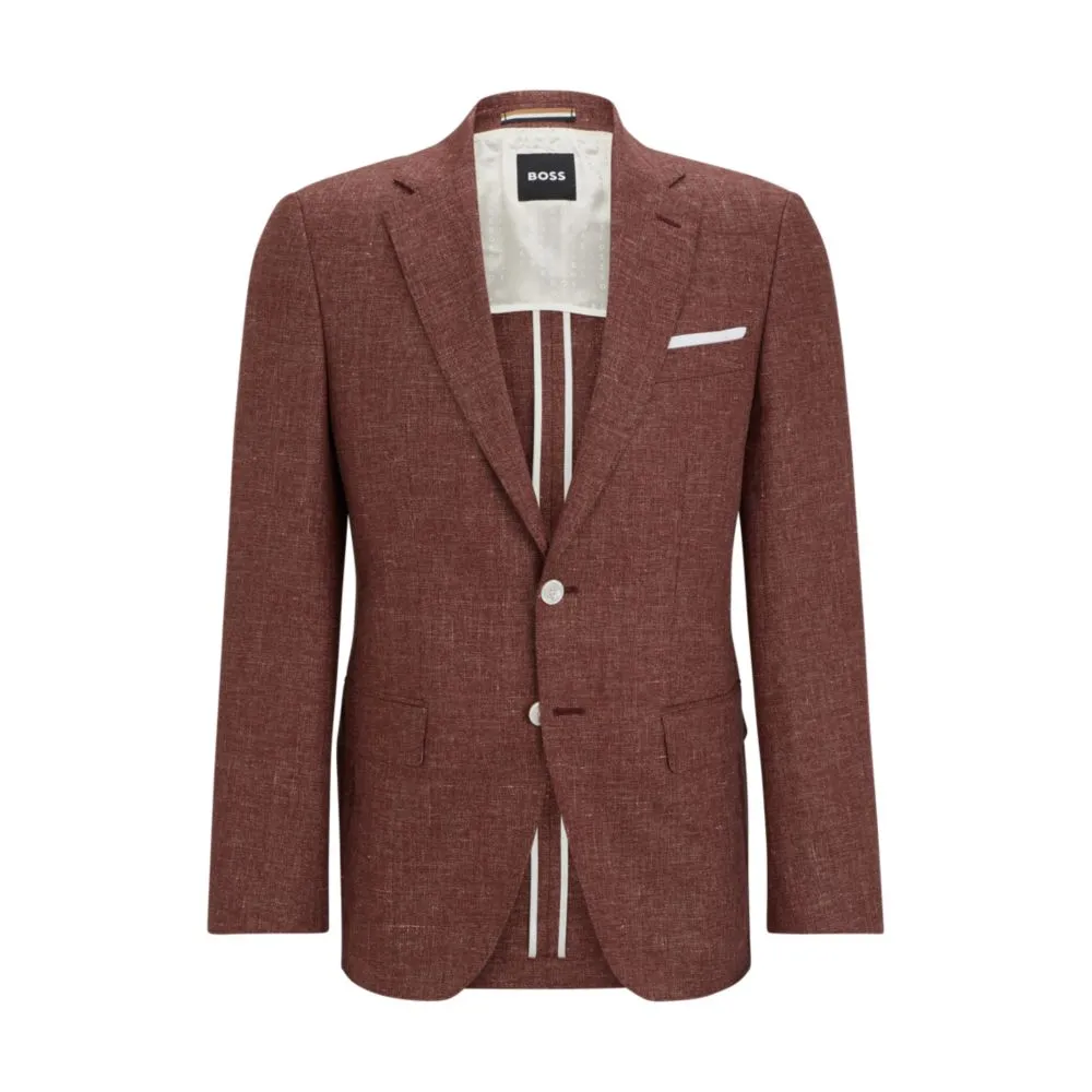 Slim-fit jacket in patterned virgin wool and linen
