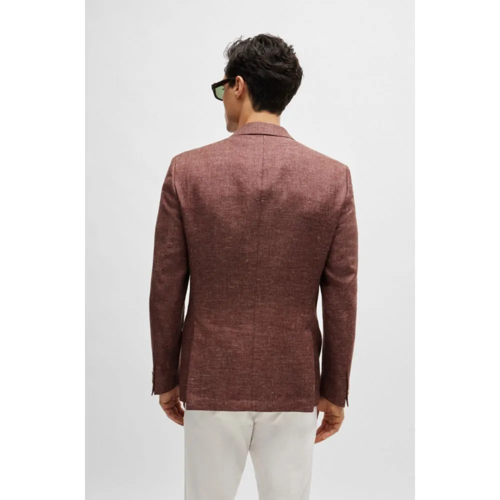 Slim-fit jacket in patterned virgin wool and linen