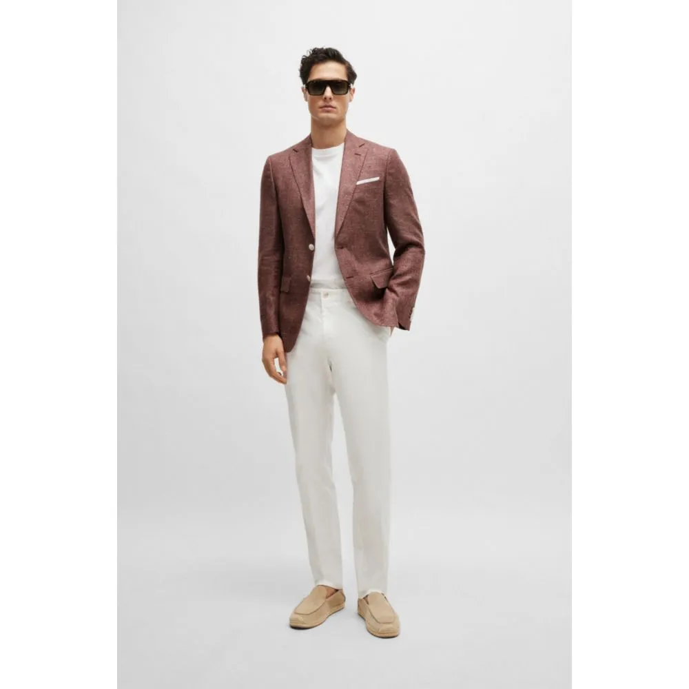 Slim-fit jacket in patterned virgin wool and linen