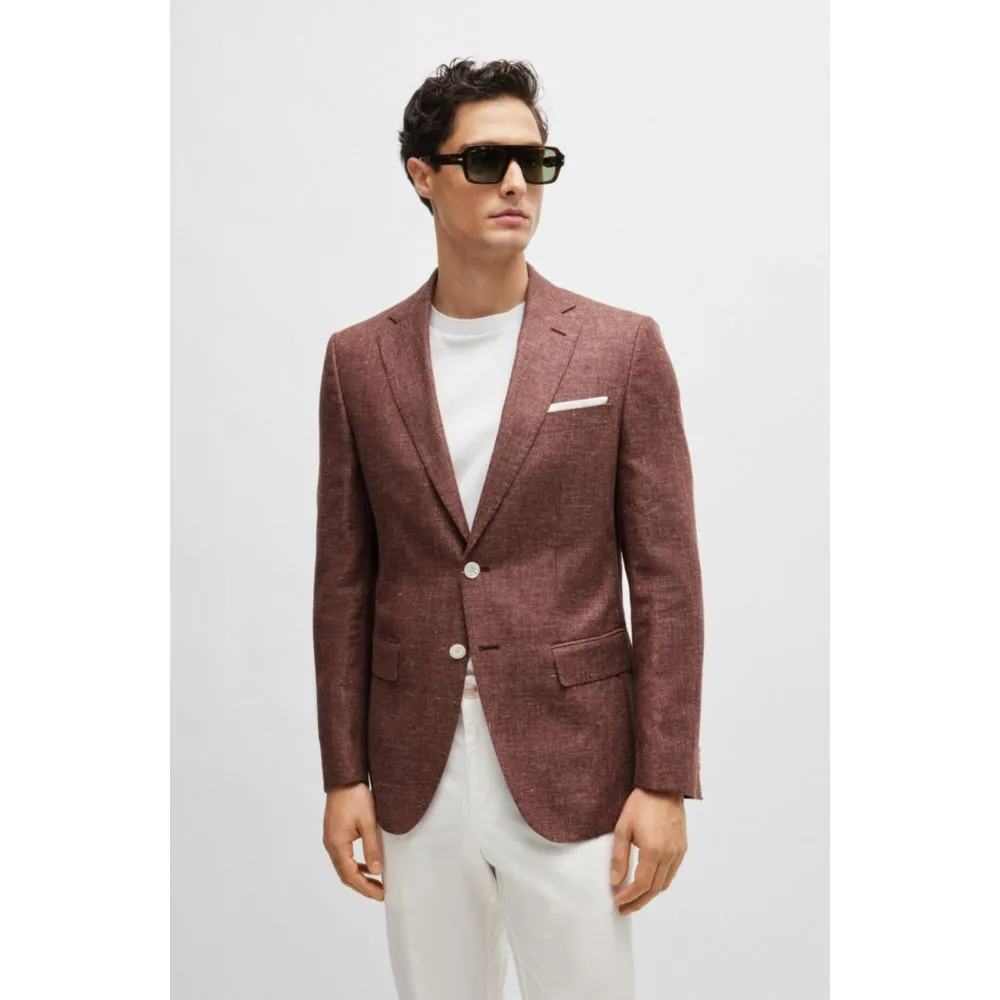 Slim-fit jacket in patterned virgin wool and linen