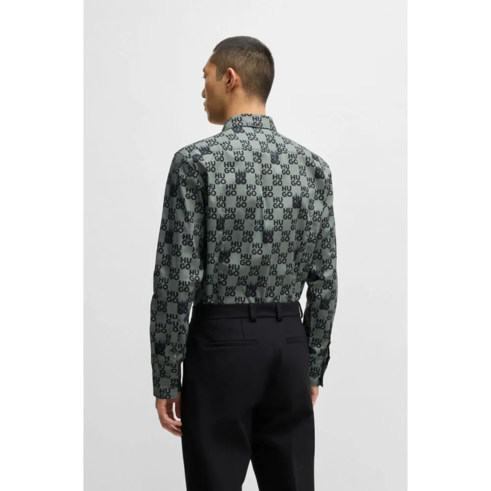 Slim-fit shirt in seasonal-print cotton poplin