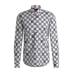Slim-fit shirt in seasonal-print cotton poplin