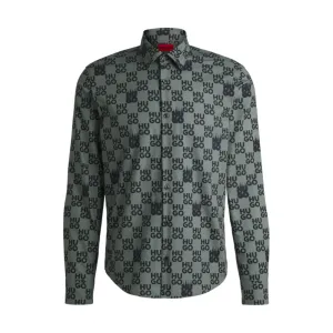 Slim-fit shirt in seasonal-print cotton poplin