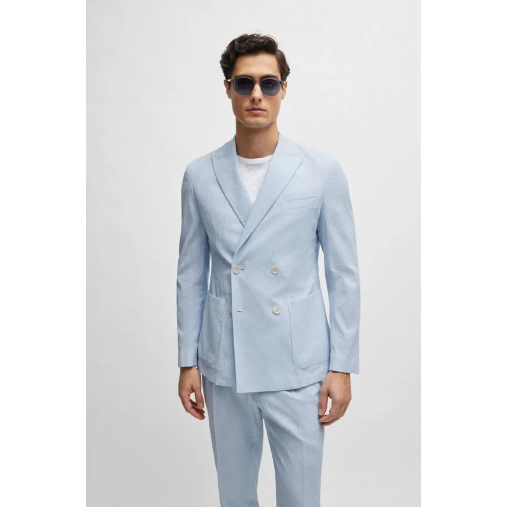 Slim-fit suit in striped stretch-cotton seersucker