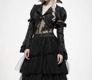 Steampunk Lace Up Puff Sleeve Short Coat In Black/brown