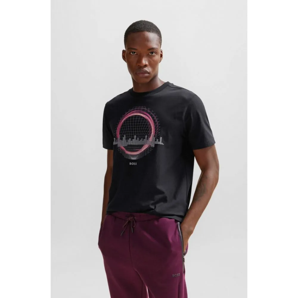 Stretch-cotton regular-fit T-shirt with seasonal artwork