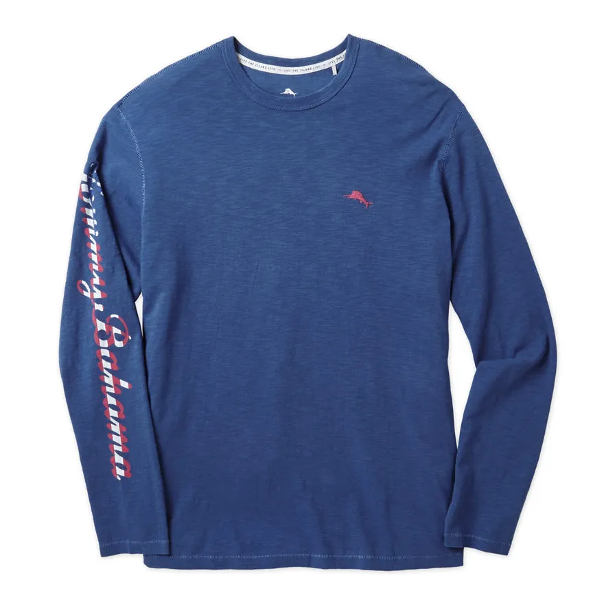Tommy Bahama Aloha Americana Lux Long Sleeve T-Shirt - Dockside Blue Mens Tommy Bahama