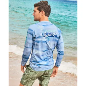 Tommy Bahama Malibu Fronds Crew Long Sleeve T-Shirt - Blue Canal Mens Tommy Bahama