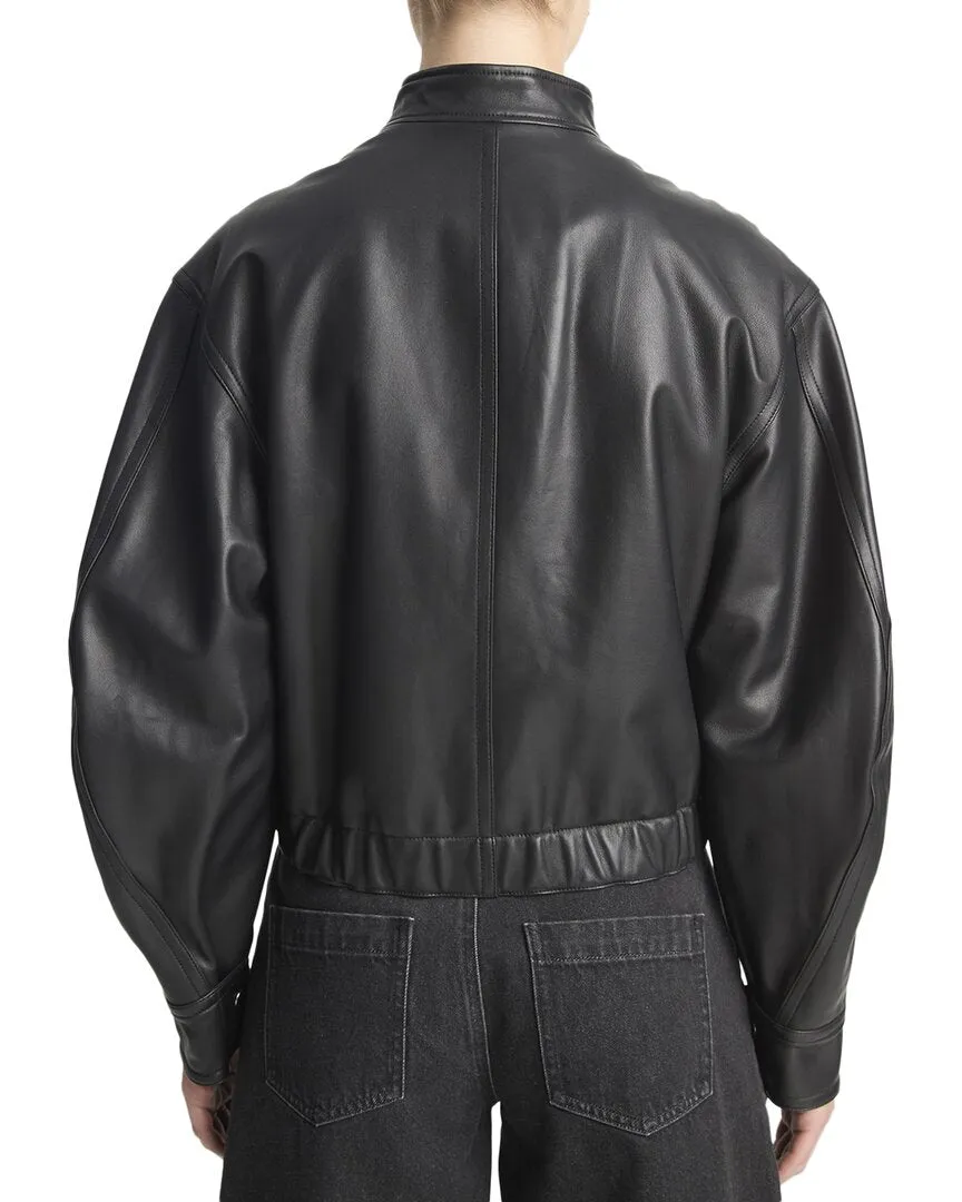 Vince Leather Cropped Bomber Jacket