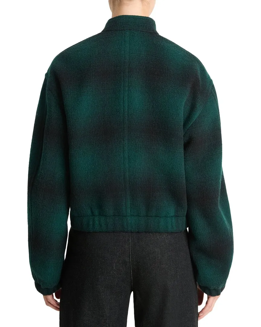 Vince Shadow Plaid Wool-Blend Bomber Jacket