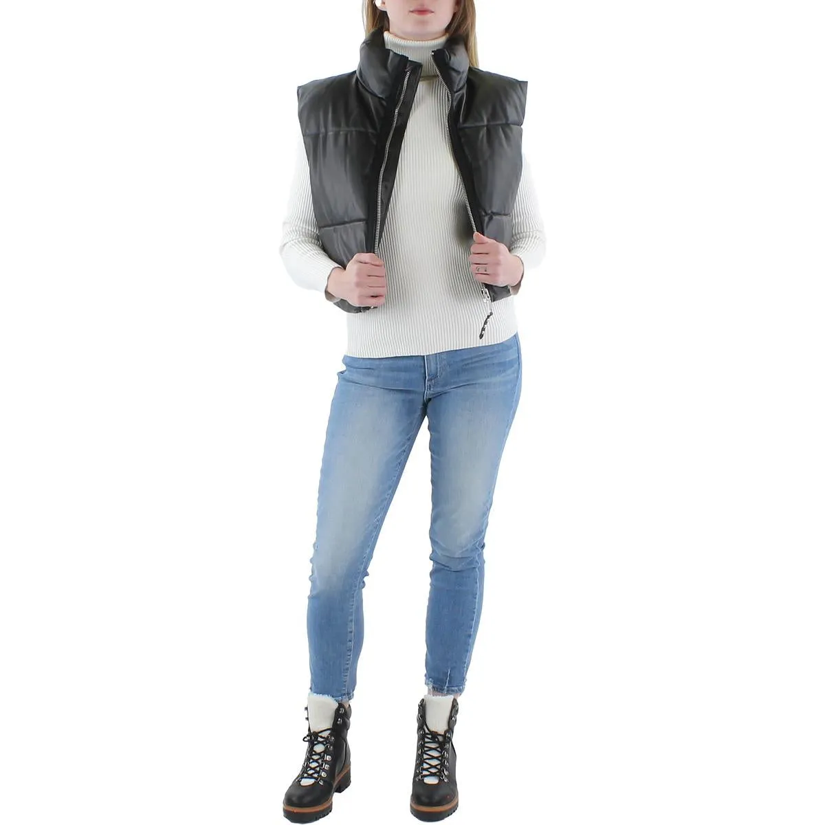 Womens Vegan Leather Cropped Vest