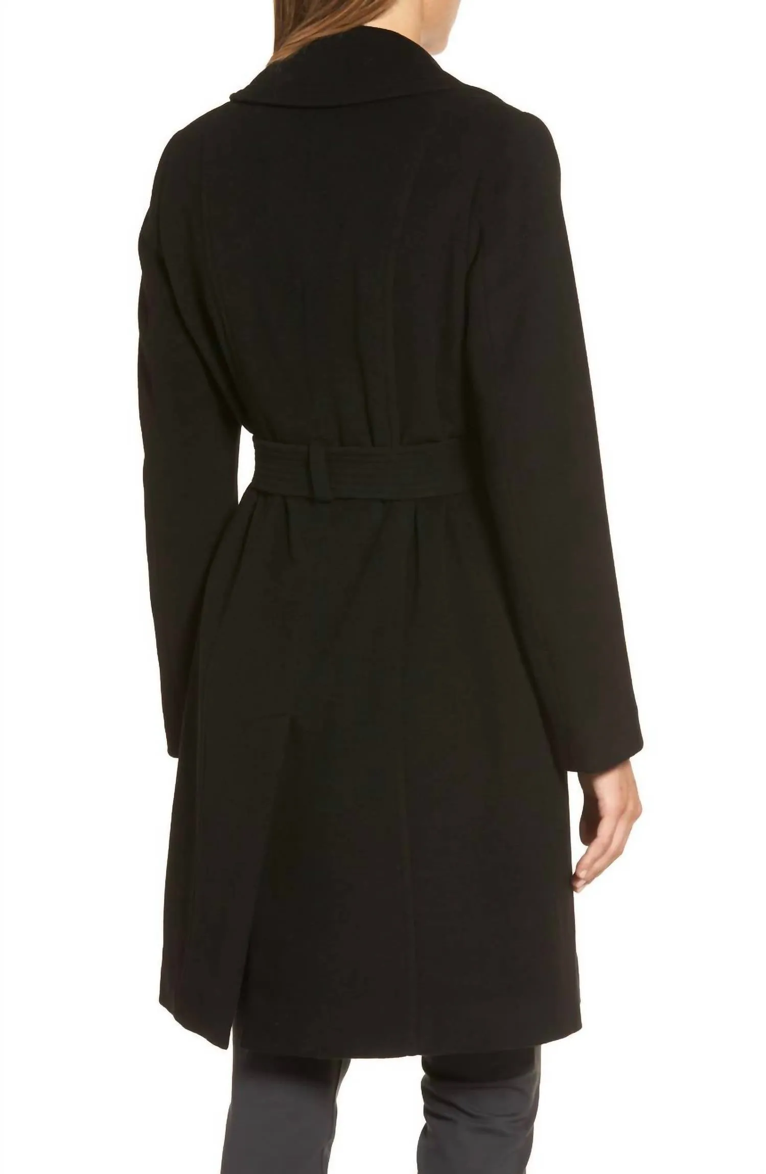 Wool Wrap Coat In Black